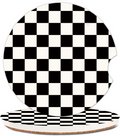 Checkered Ceramic Car Coaster Set (2) Cork Backing Absorbent Cup Holder Protection