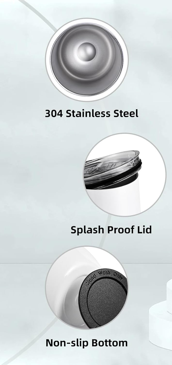 Stemless Wine Glass Tumbler 12oz Stainless Steel Insulated with Lid, Straw, Brush