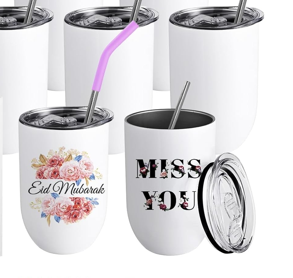 Stemless Wine Glass Tumbler 12oz Stainless Steel Insulated with Lid, Straw, Brush