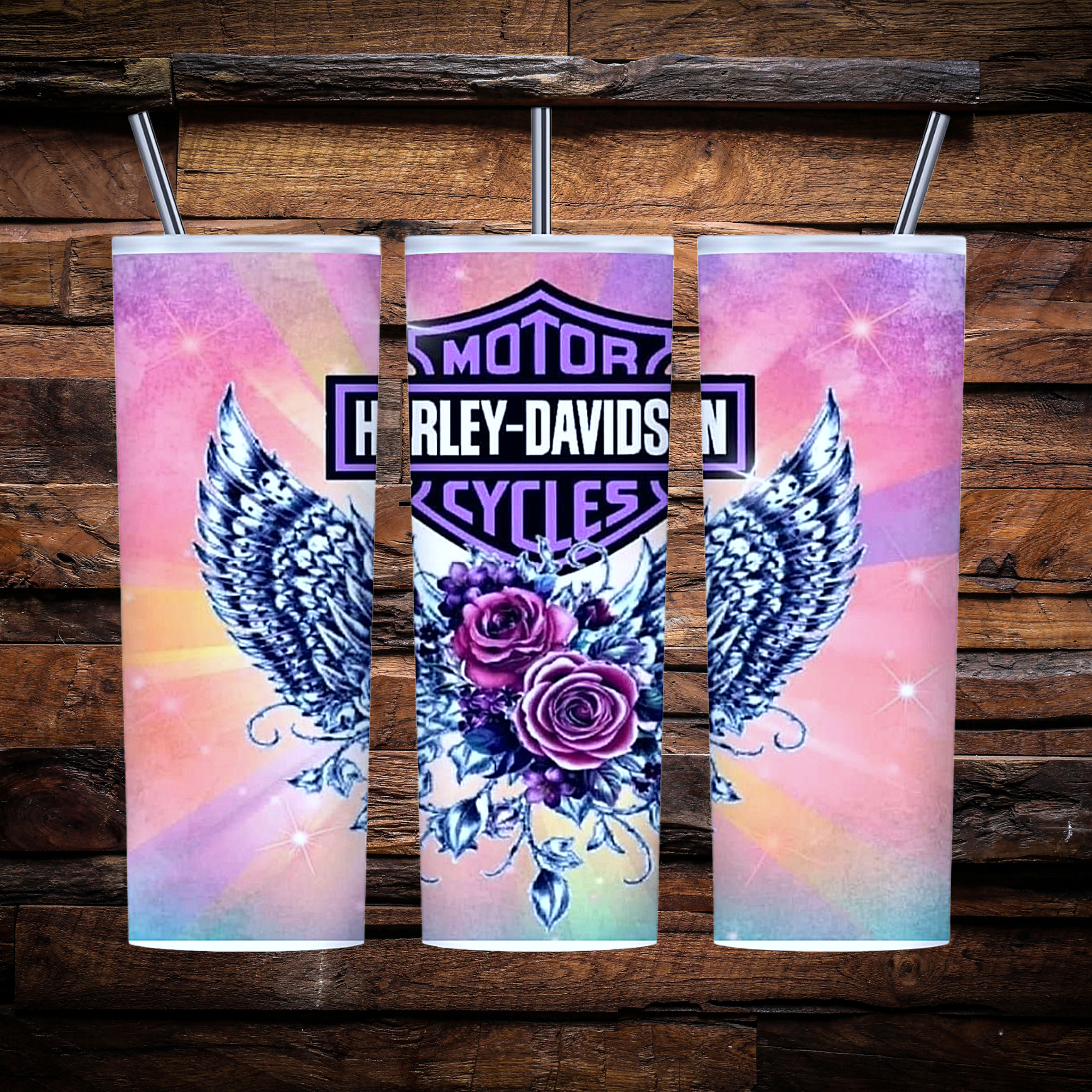 "Harley Wings and Roses" Tumbler 20 oz Stainless Steel Insulated