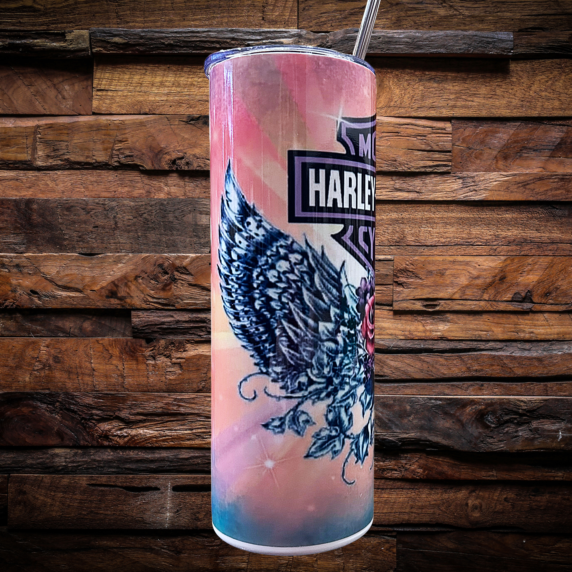 "Harley Wings and Roses" Tumbler 20 oz Stainless Steel Insulated