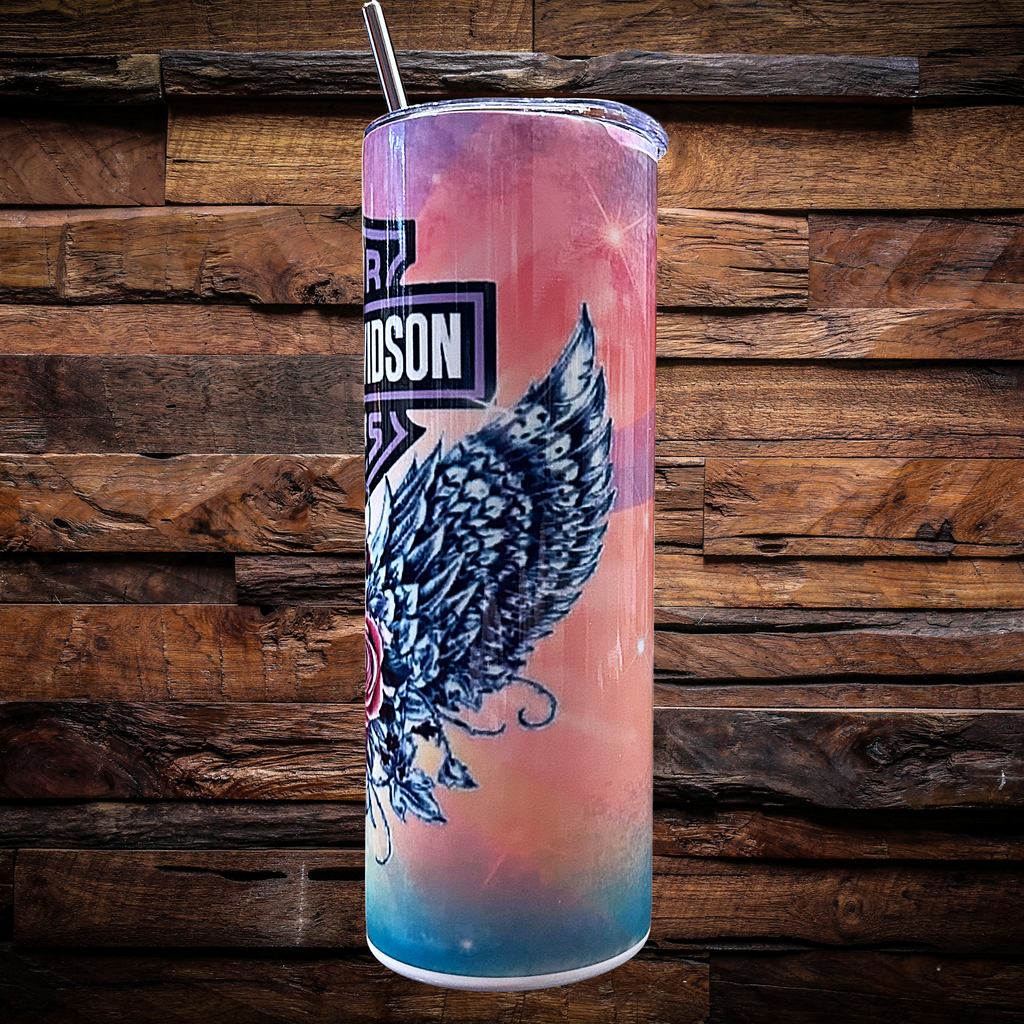 "Harley Wings and Roses" Tumbler 20 oz Stainless Steel Insulated